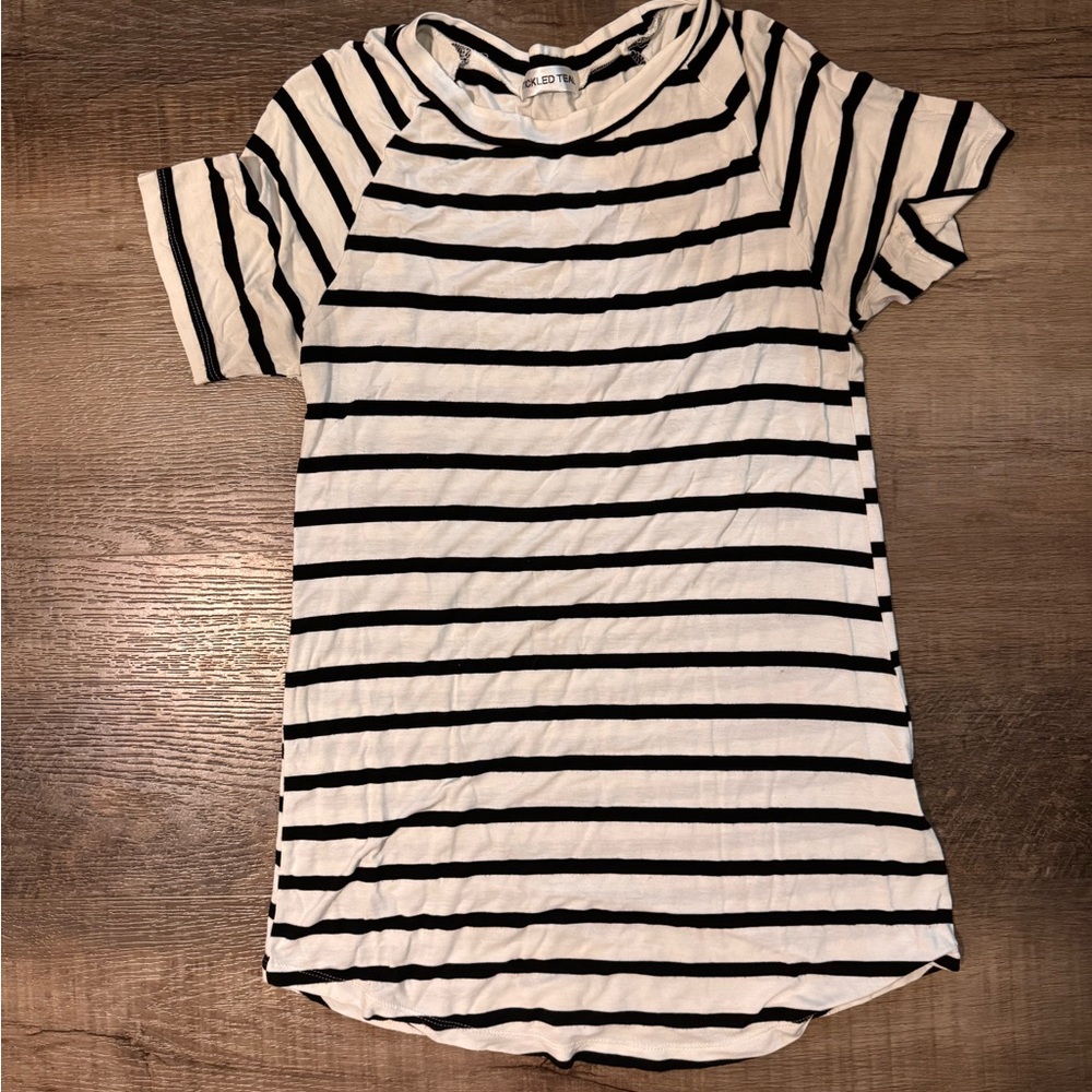 Tickled Teal Black and White Striped Tee